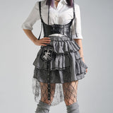 ドクロモチーフピン付蜘蛛の巣チュールギンガムチェックスカート