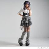 ドクロモチーフピン付蜘蛛の巣チュールギンガムチェックスカート