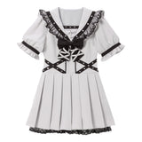 【新春セール】十字架レースフリルハートクロスベルトセーラーワンピース