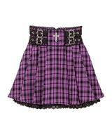 【新春セール】十字架チャームレースフリルプリーツスカート【無地orチェック】