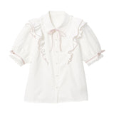 オーガンジーパフ袖ガーリーブラウス