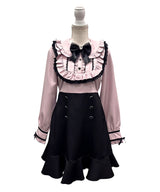 ヨークフリルハートビジューリボンフレアワンピース