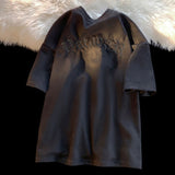 ビッグシルエットバック刺繍スエードTシャツ 【オーバーサイズ】【ロング丈】