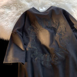 ビッグシルエットバック刺繍スエードTシャツ 【オーバーサイズ】【ロング丈】