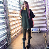 ビッグシルエットバック刺繍スエードTシャツ 【オーバーサイズ】【ロング丈】