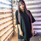 ビッグシルエットバック刺繍スエードTシャツ 【オーバーサイズ】【ロング丈】