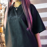 ビッグシルエットバック刺繍スエードTシャツ 【オーバーサイズ】【ロング丈】