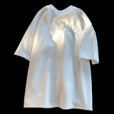 ビッグシルエットバック刺繍スエードTシャツ 【オーバーサイズ】【ロング丈】