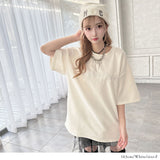 ビッグシルエットバック刺繍スエードTシャツ 【オーバーサイズ】【ロング丈】