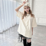 ビッグシルエットバック刺繍スエードTシャツ 【オーバーサイズ】【ロング丈】