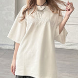 ビッグシルエットバック刺繍スエードTシャツ 【オーバーサイズ】【ロング丈】