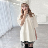 ビッグシルエットバック刺繍スエードTシャツ 【オーバーサイズ】【ロング丈】