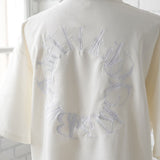 ビッグシルエットバック刺繍スエードTシャツ 【オーバーサイズ】【ロング丈】