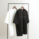 ビッグシルエットバック刺繍スエードTシャツ 【オーバーサイズ】【ロング丈】