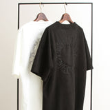 ビッグシルエットバック刺繍スエードTシャツ 【オーバーサイズ】【ロング丈】