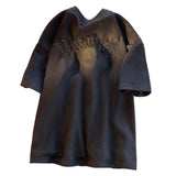 ビッグシルエットバック刺繍スエードTシャツ 【オーバーサイズ】【ロング丈】