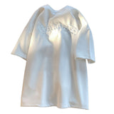 ビッグシルエットバック刺繍スエードTシャツ 【オーバーサイズ】【ロング丈】