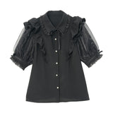 オーガンジーパフ袖ガーリーブラウス