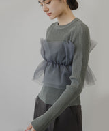 チュールフリルドッキングリブニット