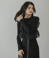 チュールフリルドッキングリブニット