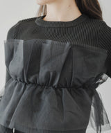 チュールフリルドッキングリブニット