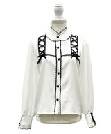 レースアップフリル襟ブラウス