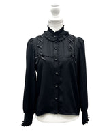 レースアップフリル襟ブラウス