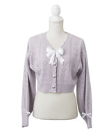 【新春セール】キラキラハート編み柄ショートカーディガン【ニット】