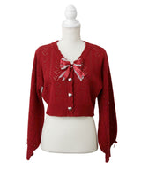 【新春セール】キラキラハート編み柄ショートカーディガン【ニット】