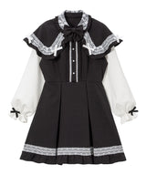 ポンチョ風袖切替ワンピース