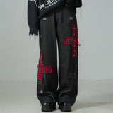 【新春セール】クロスチェックルーズワイドデニムパンツ【大きいサイズ有】