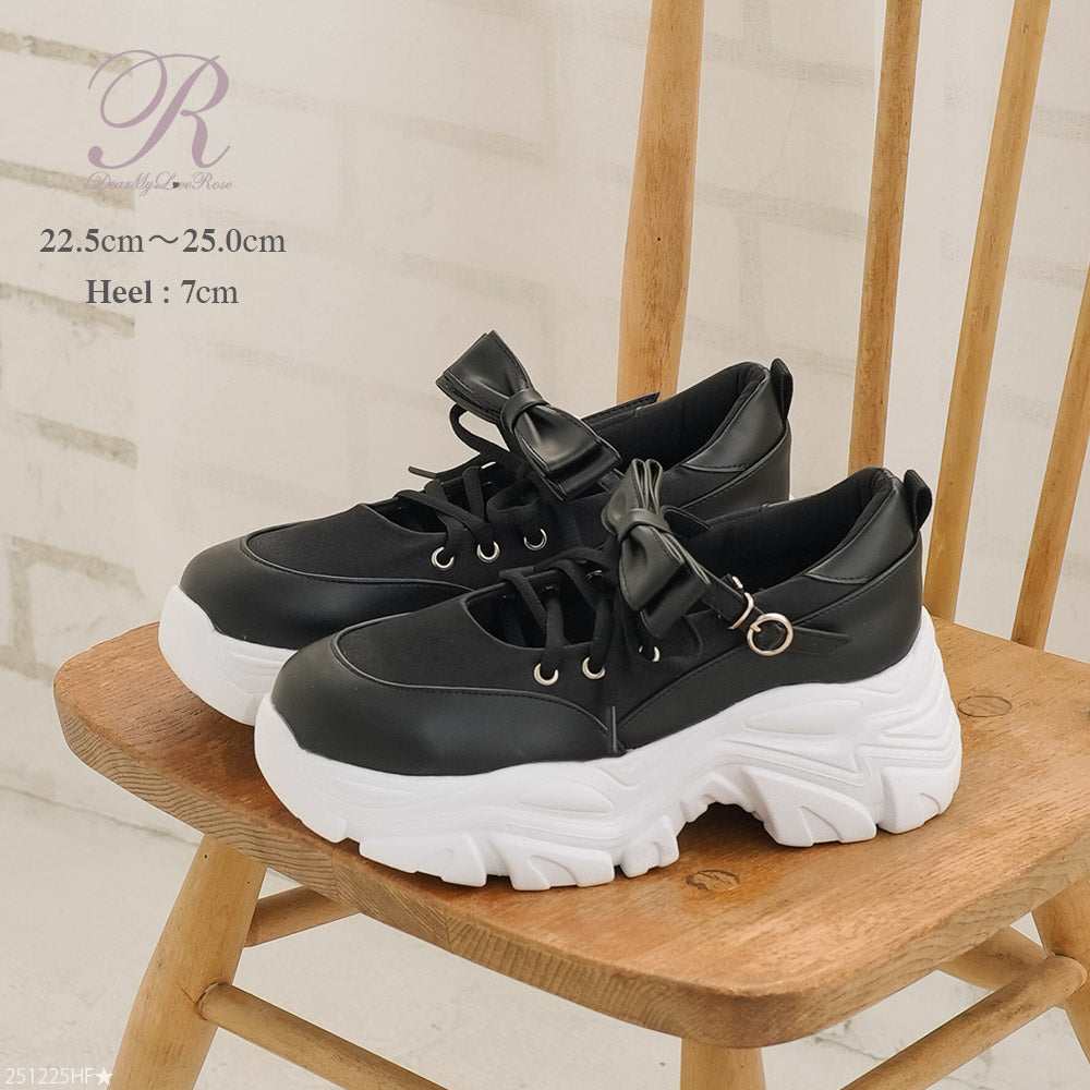 厚底リボンレースアップスニーカーパンプス【大きいサイズ有