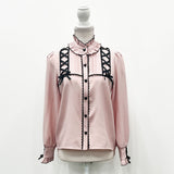 レースアップフリル襟ブラウス