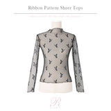 【メール便】リボン柄シアートップス