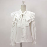 ショルダーレースフリルリボンブラウス【大きいサイズ有】