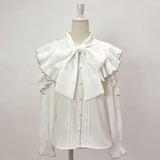 【新春セール】ショルダーレースフリルリボンブラウス【大きいサイズ有】