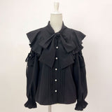 【新春セール】ショルダーレースフリルリボンブラウス【大きいサイズ有】