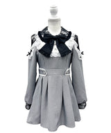 袖レース切替ヨークフリルワンピース