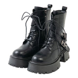 【新春セール】厚底レースアップWベルトブーツ【大きいサイズ有】