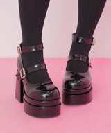 厚底太ヒールWベルトパンプス 【大きいサイズ有】