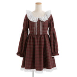 レースフリルクラシカルチェックワンピース