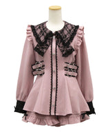 【新春セール】レースリボン襟フリルウエストハートバックルセットアップ