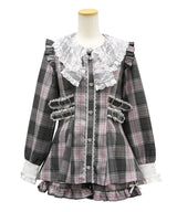 レースリボン襟フリルウエストハートバックルセットアップ