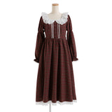 【4L~6L】レースフリルクラシカルチェックワンピース