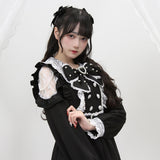 ハートボタンパールチェーンレースフリルワンピース