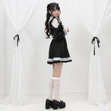 ハートボタンパールチェーンレースフリルワンピース