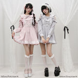 ハートボタンパールチェーンレースフリルワンピース