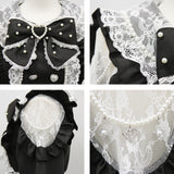 ハートボタンパールチェーンレースフリルワンピース