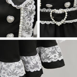 ハートボタンパールチェーンレースフリルワンピース