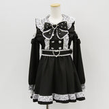 ハートボタンパールチェーンレースフリルワンピース